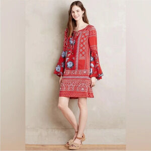 ANTHROPOLOGIE VANESSA VIRGINIA Belled Silk Peasant Dress Size 0